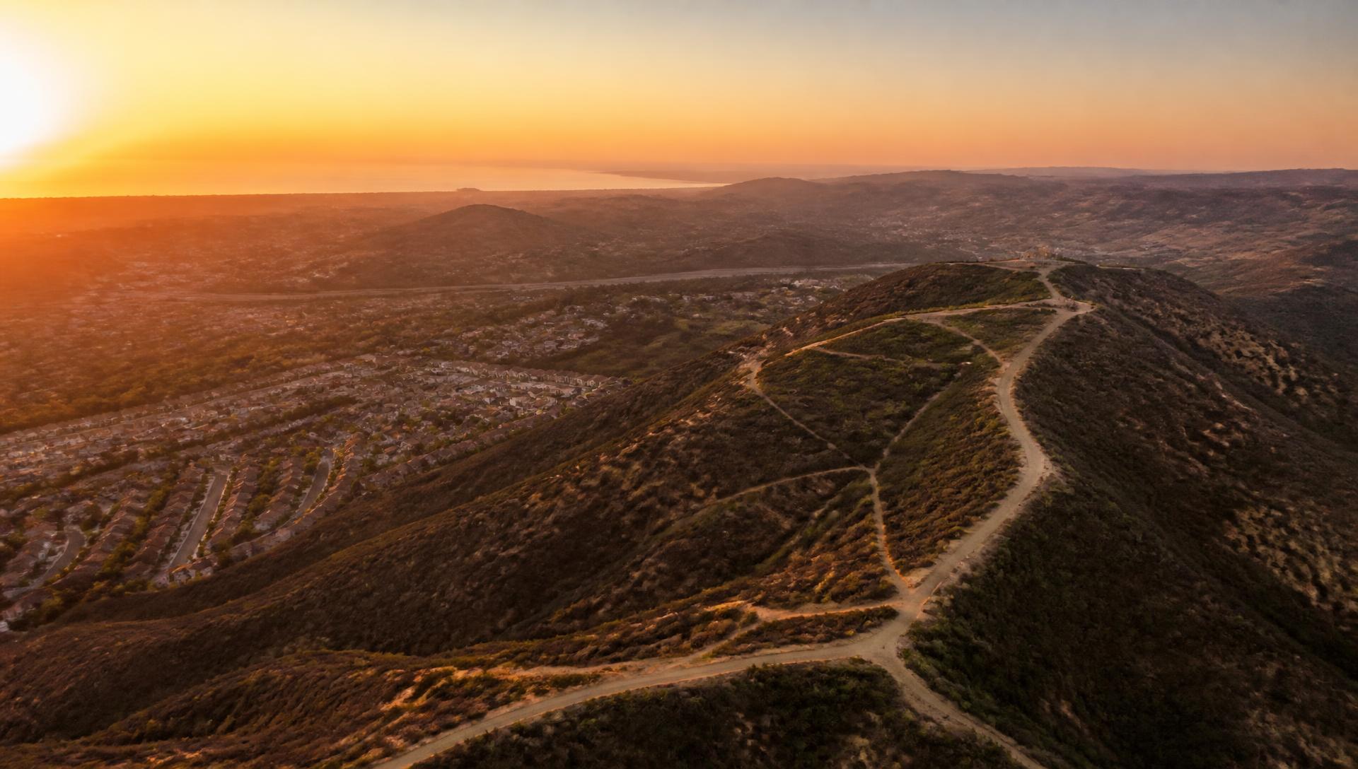 Sunset over the hills above San Marcos, California